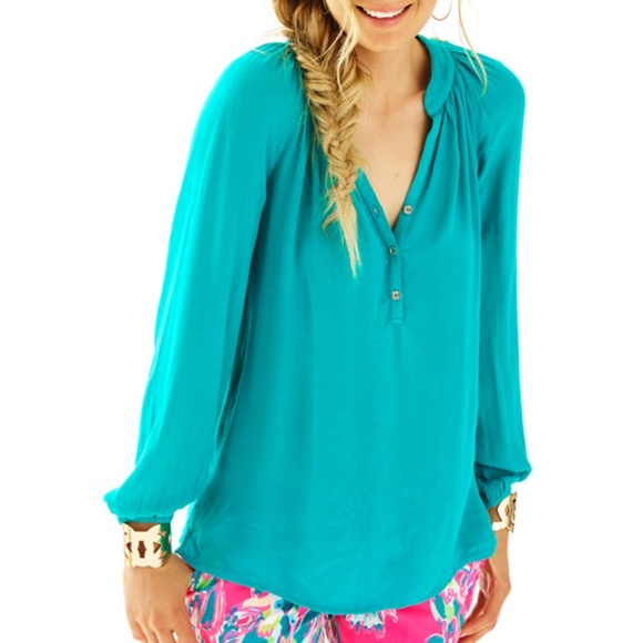 Lilly Pulitzer Tops - Lilly Pulitzer M Elsa Top Crinkle Gauze Teal 42" B